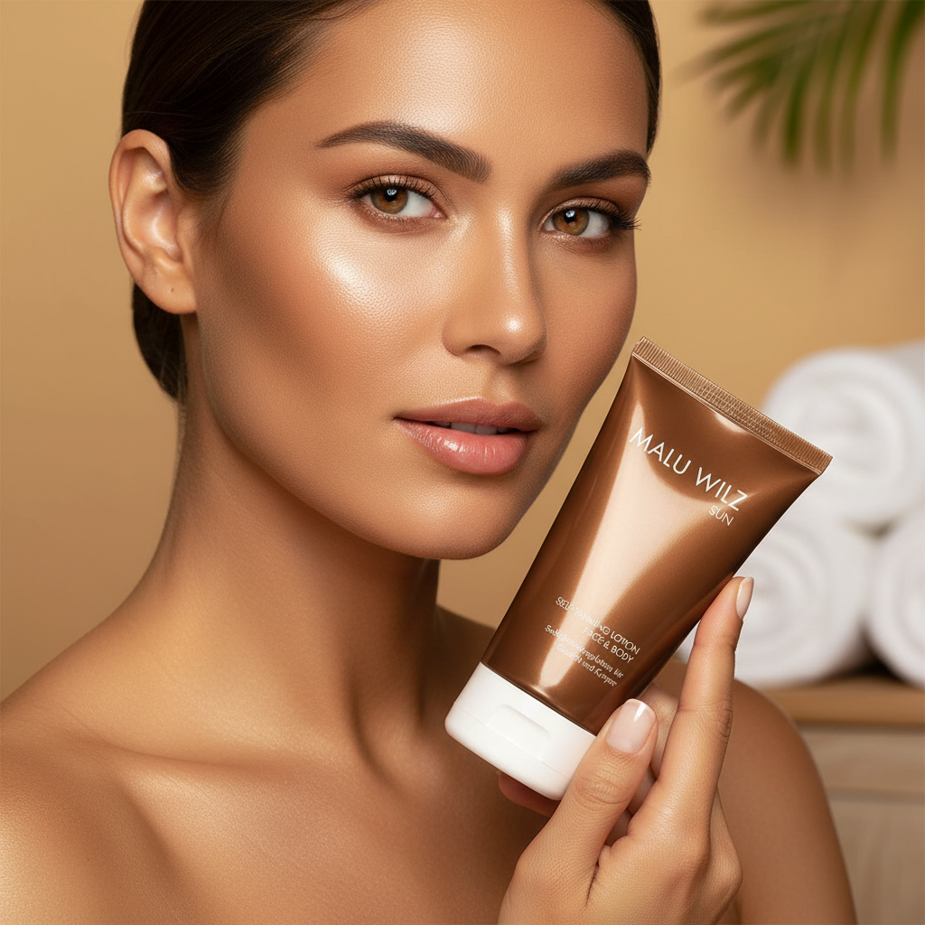 Lotion Auto-Bronzante Malu Wilz - Visage bronzé avec tube-joseedubespaurbain-rosemont-montréal-